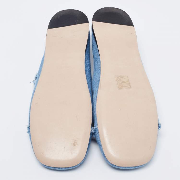 Pre Owned  Miu Miu Blue Denim Chain Strap Mary Jane Ballet Flats Size 40