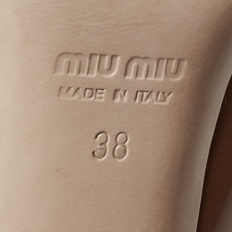 Pre Owned Miu Miu Brown Patent Leather Bow Peep Toe T-Bar Pumps Size 38