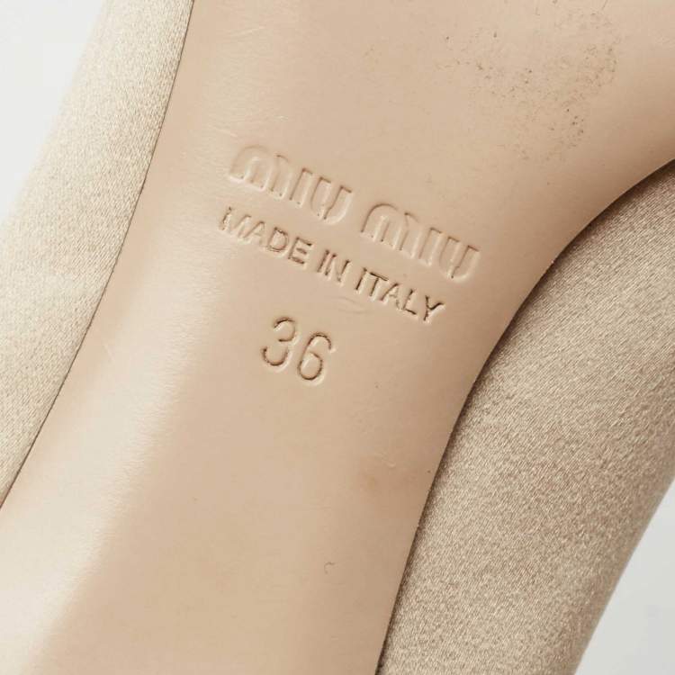 Pre Owned Miu Miu Beige/Black Satin Crystal Embellished Mary Jane Pumps Size 36