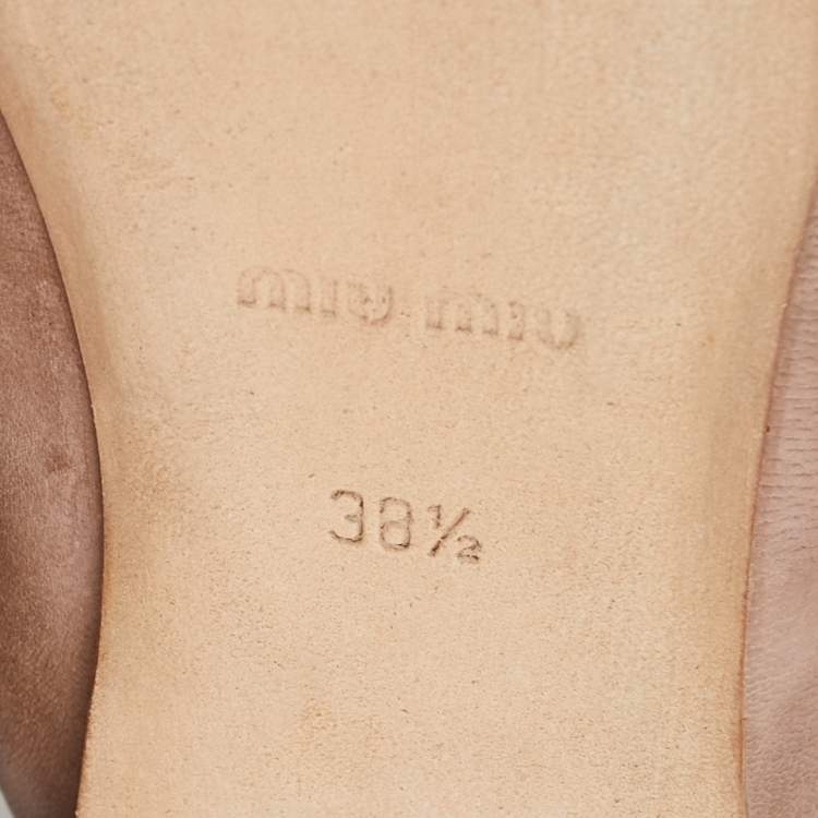 Pre Owned Miu Miu Brown Leather Crystal Embellished Ballet Flats Size 38.5