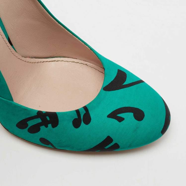 Pre Owned Miu Miu Green/Black Printed Fabric Pumps Size 39