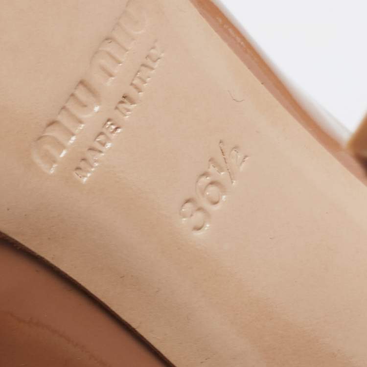 Pre Owned Miu Miu Light Brown Patent Leather Bow Open-Toe Mary Jane Pumps Size 36.5
