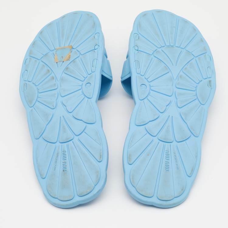 Pre Owned Miu Miu Light Blue Rubber Wavy Slippers Size 38