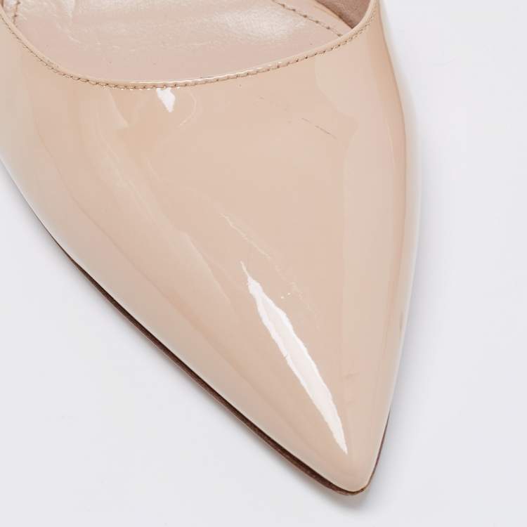 Pre Owned Miu Miu Beige Patent Leather Crystal Ankle Strap Sandals Size 36