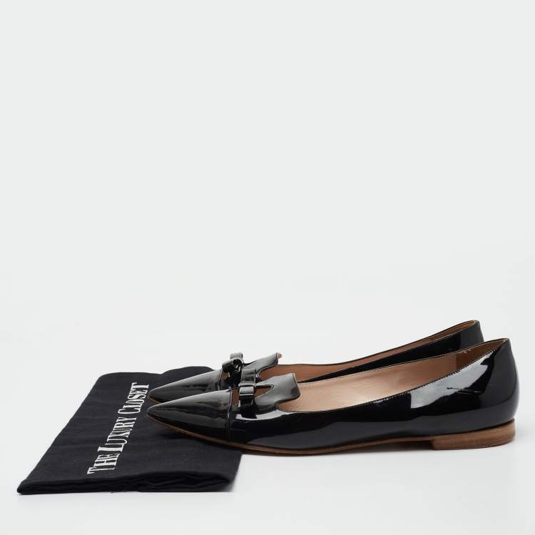 Pre Owned Miu Miu Black Patent Leather Bow Ballet Flats Size 38