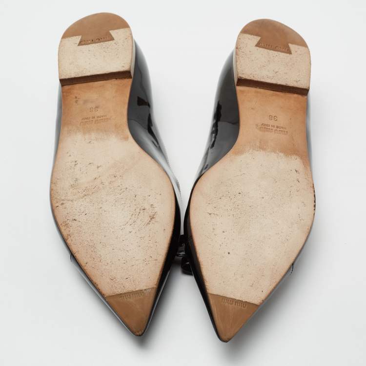 Pre Owned Miu Miu Black Patent Leather Bow Ballet Flats Size 38