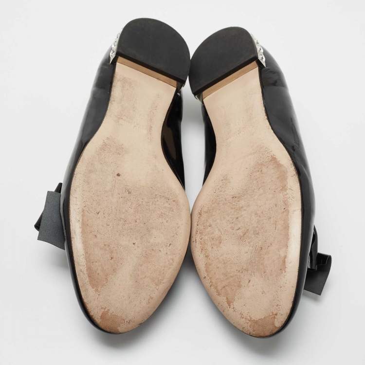 Pre Owned Miu Miu Black Patent Leather Bow Smoking Slippers Size 38.5
