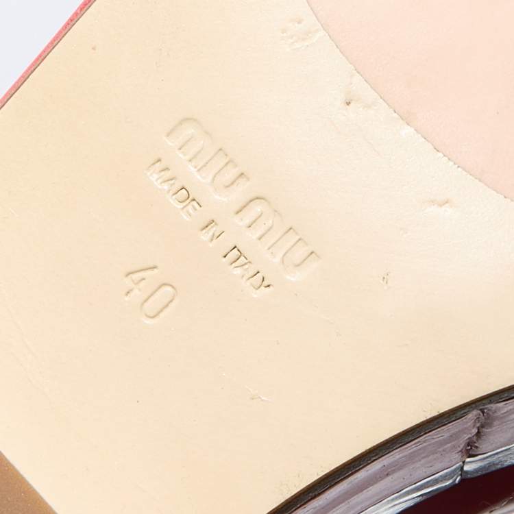 Pre Owned Miu Miu Coral Red Patent Leather Wedge Platform Ankle Strap Sandals Size 40