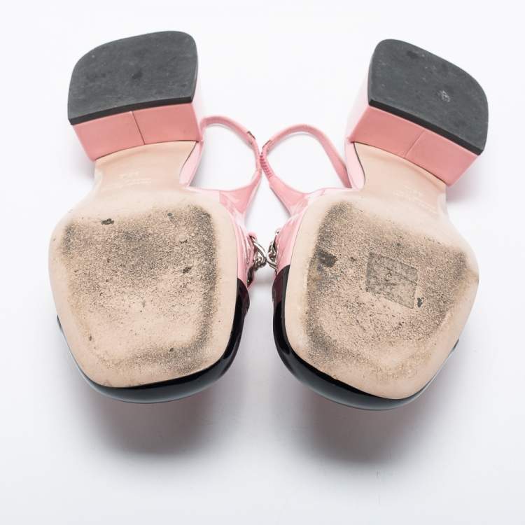 مملوكة مسبقًا Miu Miu Pink/Black Patent Leather Embellished Slingback Pumps Size 36.5