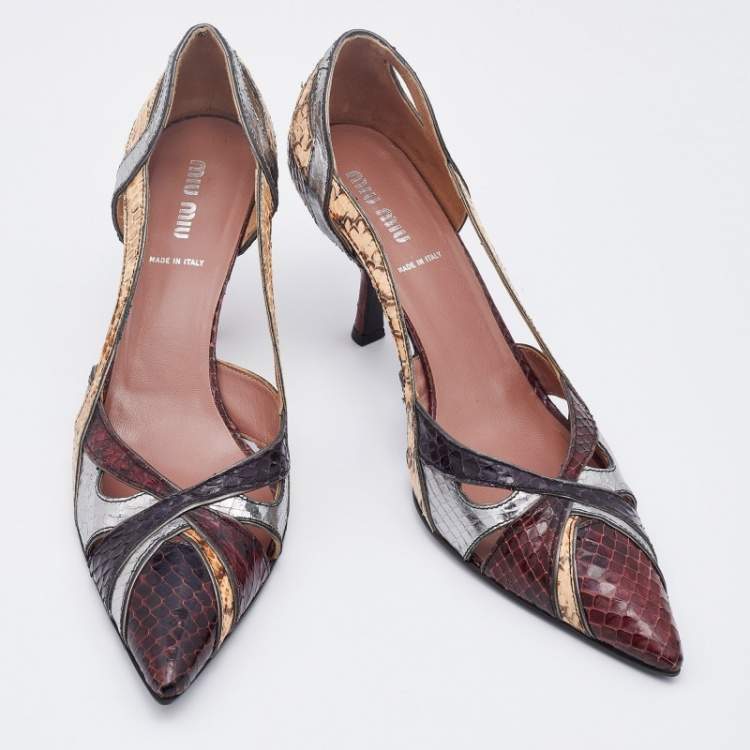 Pre Owned Miu Miu Multicolor Python Pointed Toe Pumps Size 39
