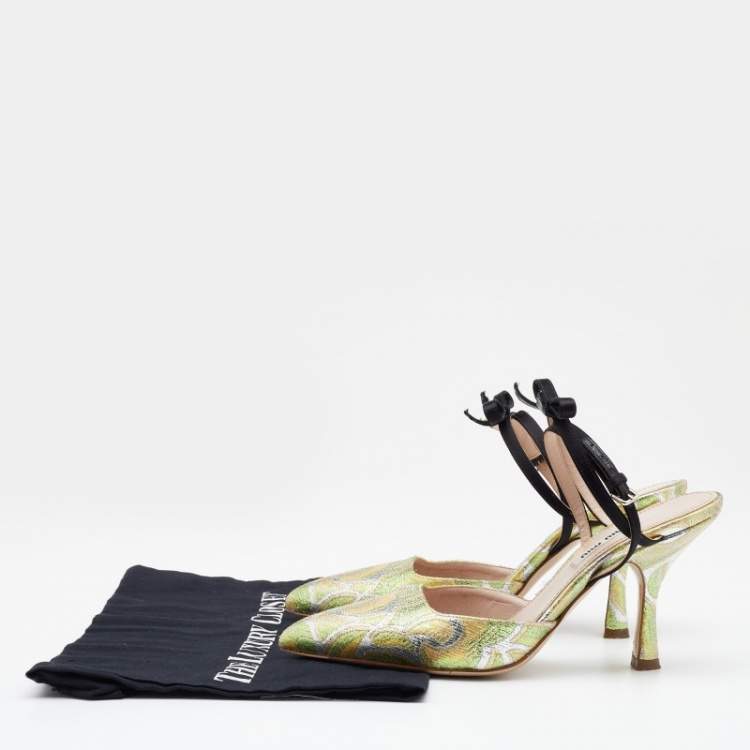 Pre Owned Miu Miu Multicolor Brocade Fabric Bow Slingback Pumps Size 37