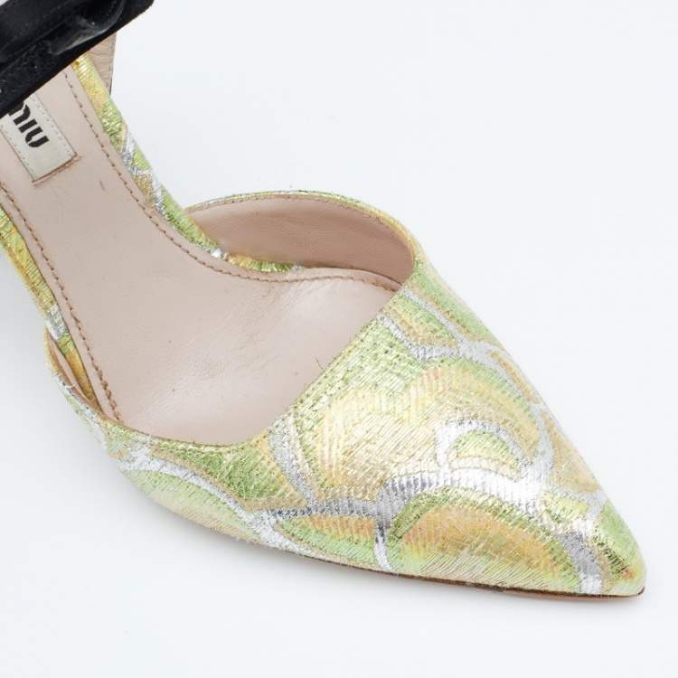 Pre Owned Miu Miu Multicolor Brocade Fabric Bow Slingback Pumps Size 37