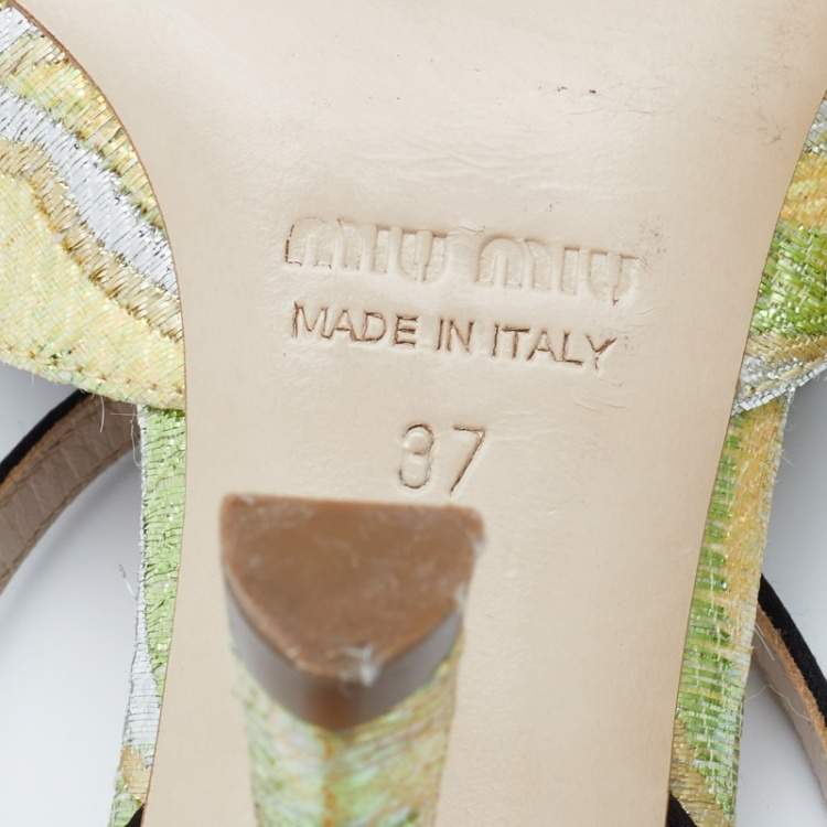 Pre Owned Miu Miu Multicolor Brocade Fabric Bow Slingback Pumps Size 37