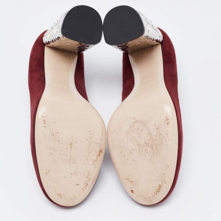 Pre Owned Miu Miu Burgundy Suede Crystal Embellished Pumps Size 36.5