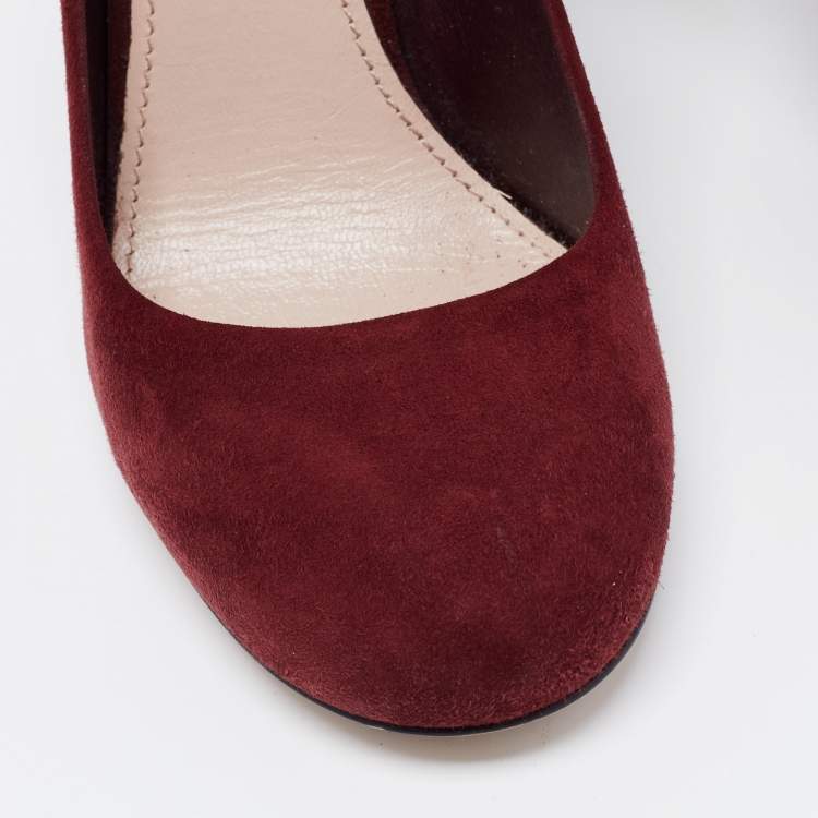 Pre Owned Miu Miu Burgundy Suede Crystal Embellished Pumps Size 36.5