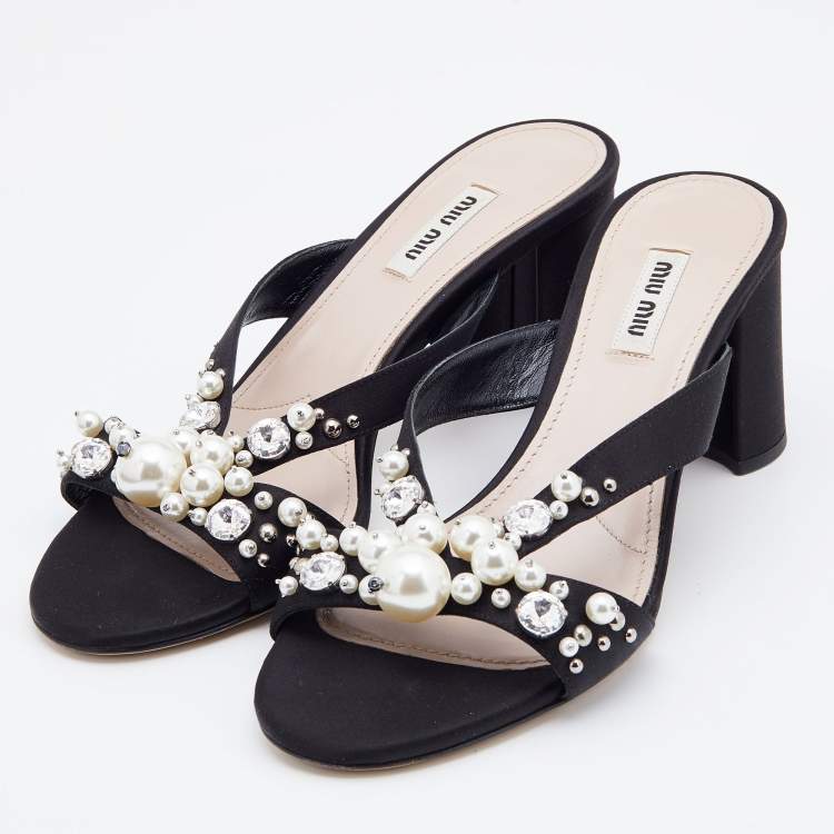 Miu miu discount satin pearl slide