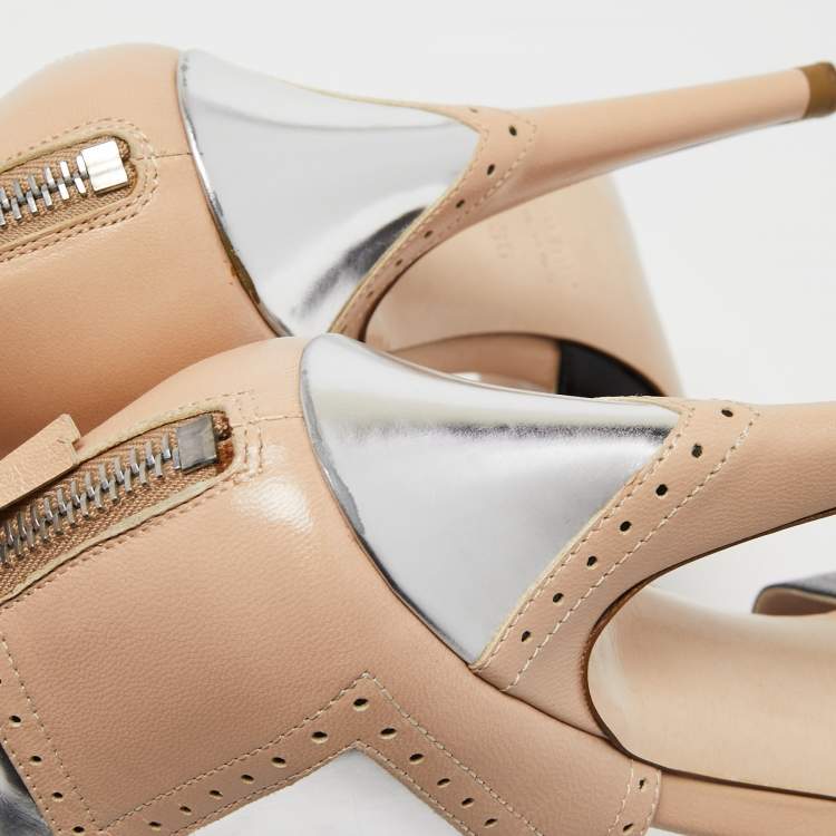Pre Owned Miu Miu Black/Beige Leather Open Toe Ankle Strap Sandals Size 36