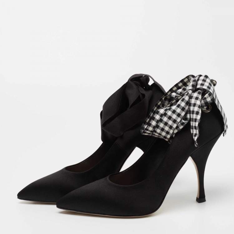 Pre Owned Miu Miu Black Satin Ankle Wrap Pointed Toe Pumps Size 38