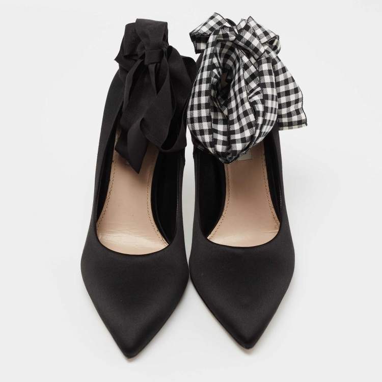 Pre Owned Miu Miu Black Satin Ankle Wrap Pointed Toe Pumps Size 38