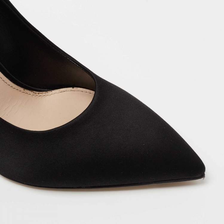 Pre Owned Miu Miu Black Satin Ankle Wrap Pointed Toe Pumps Size 38