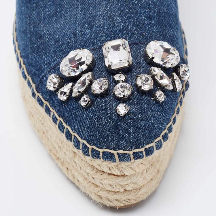 Pre Owned Miu Miu Blue Demin Platform Espadrille Flats Size 40