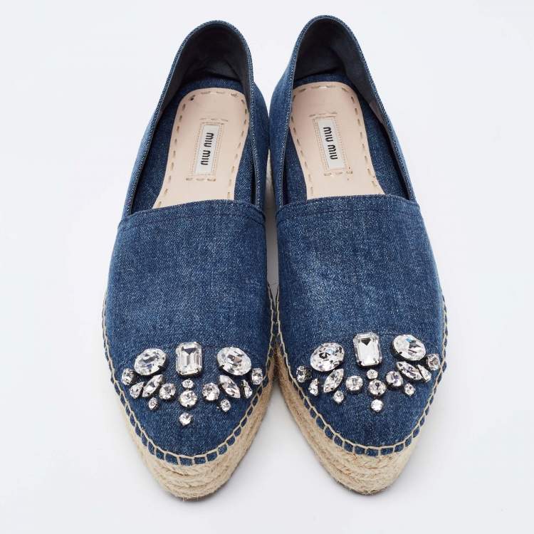 Pre Owned Miu Miu Blue Demin Platform Espadrille Flats Size 40