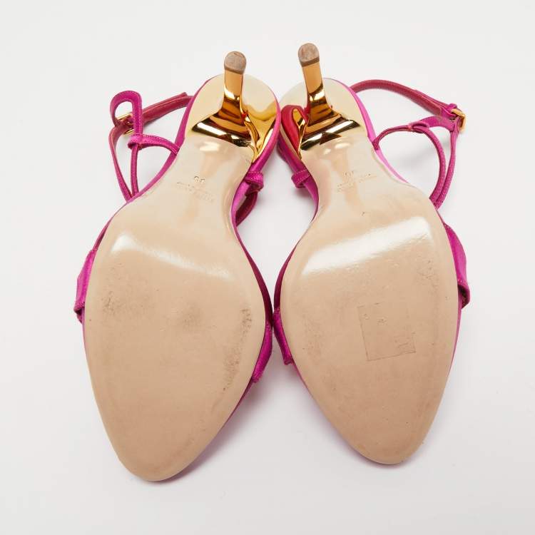 Pre Owned Miu Miu Pink Satin Ankle Strap Sandals Size 39