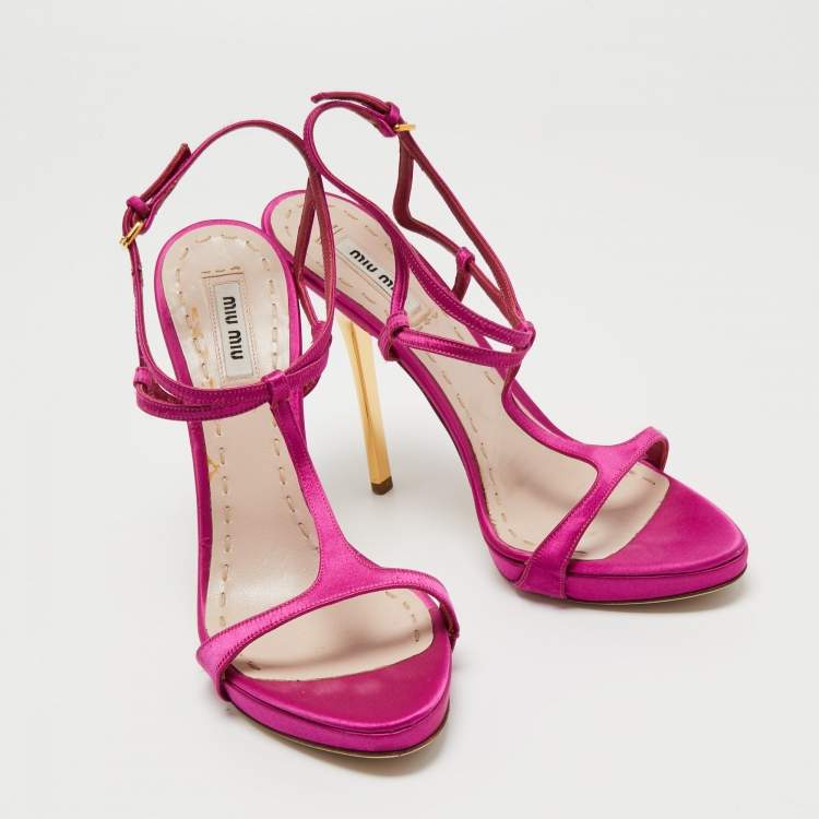 Pre Owned Miu Miu Pink Satin Ankle Strap Sandals Size 39
