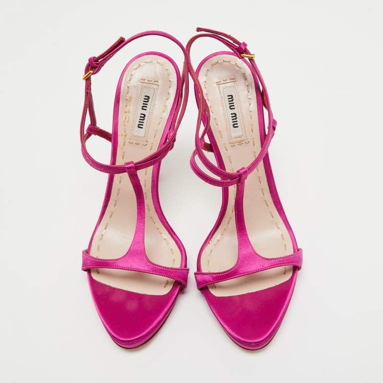 Pre Owned Miu Miu Pink Satin Ankle Strap Sandals Size 39