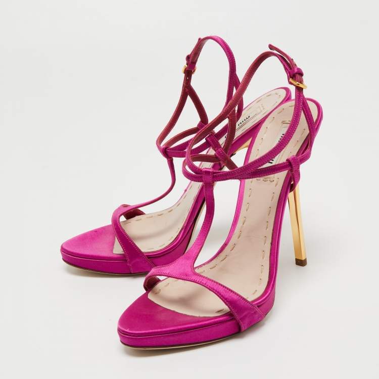 Pre Owned Miu Miu Pink Satin Ankle Strap Sandals Size 39
