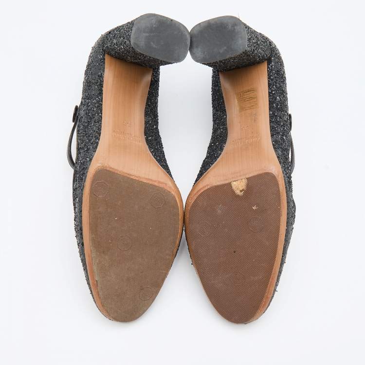 مملوكة مسبقًا Miu Miu Black Glitter and Patent Leather Mary Jane Pumps Size 38