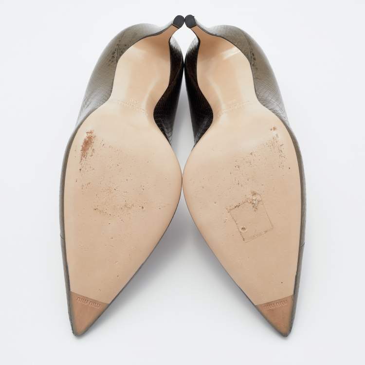 Pre Owned Miu Miu Metallic Bronze Snakeskin Embossed Leather Pointed Toe Pumps Size 38