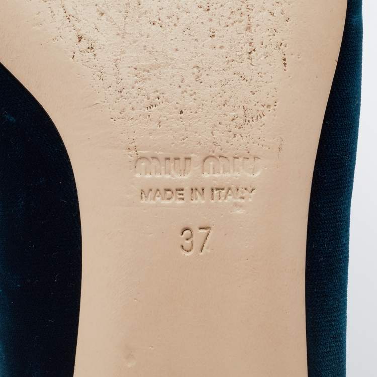 Pre Owned Miu Miu Blue Velvet Embellished Cap Toe Smoking Slippers Size 37