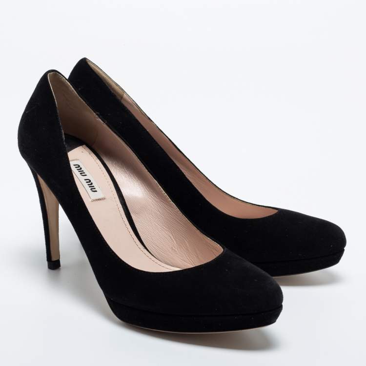 Pre Owned Miu Miu Black Suede Platform Pumps Size 38.5