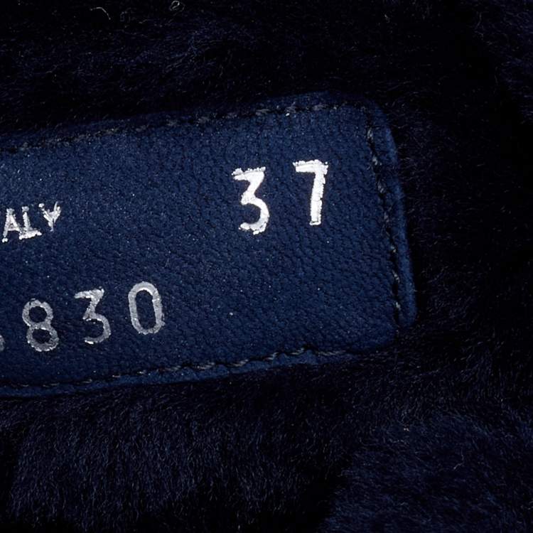 Pre Owned Miu Miu Navy Blue Fur Criss Cross Platform Espadrille Flats Size 37