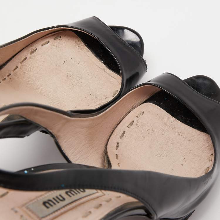 Pre Owned Miu Miu Black Leather Crystal Embellished Slingback Sandals Size 37