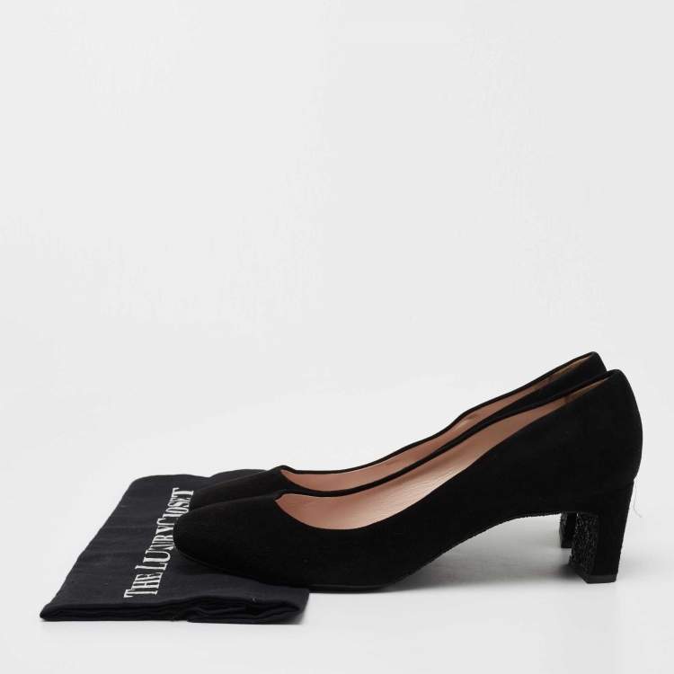 Pre Owned Miu Miu Black Suede Square Toe Pumps Size 42