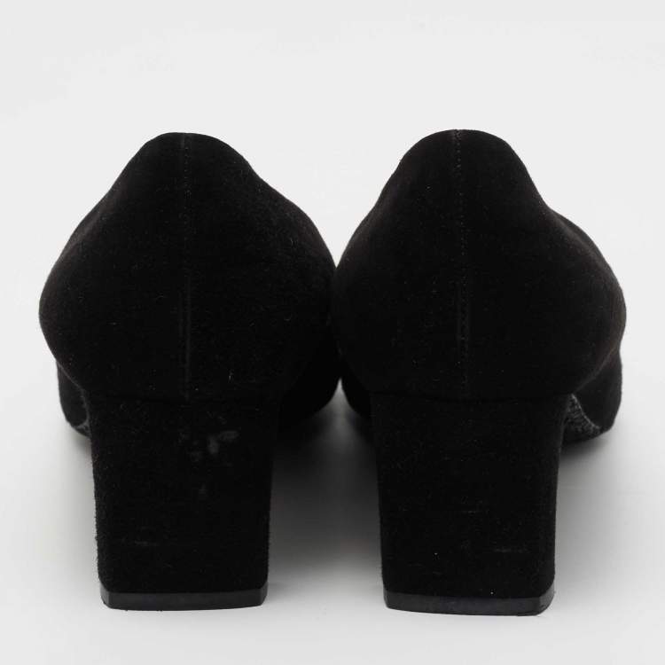 Pre Owned Miu Miu Black Suede Square Toe Pumps Size 42