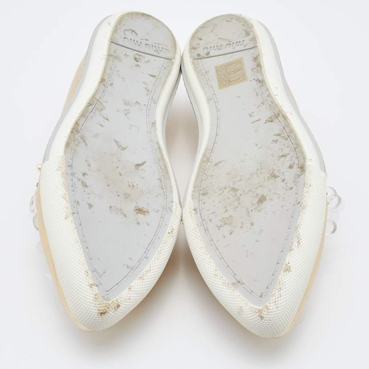 Pre Owned Miu Miu Gold Leather Embellished Slip On Sneakers Size 37.5