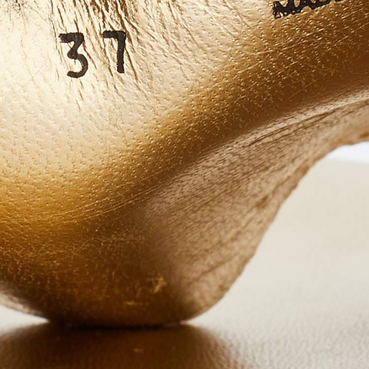Pre Owned Miu Miu Gold Glitter Platform Espadrille Slides Size 37