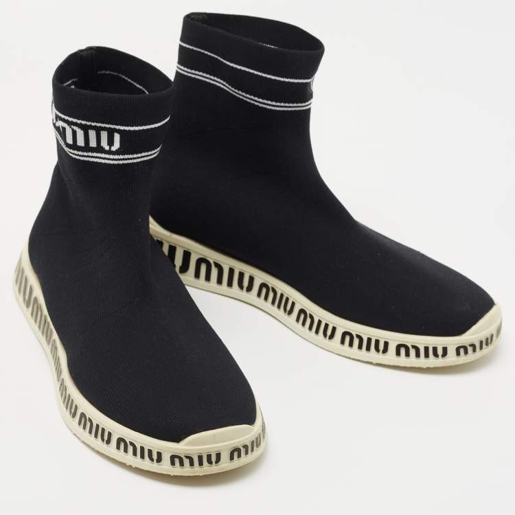 Pre Owned Miu Miu Black Knit Fabric Sock High Top Sneakers Size 39