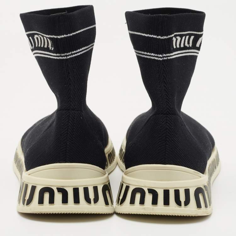 Pre Owned Miu Miu Black Knit Fabric Sock High Top Sneakers Size 39