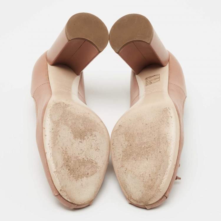 Pre Owned Miu Miu Beige Leather Loafer Pumps Size 38.5