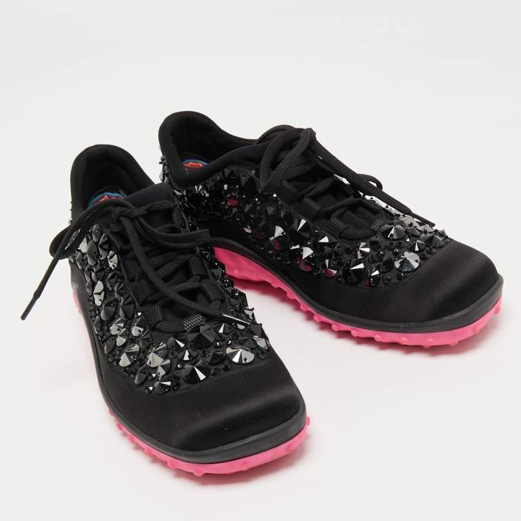 Pre Owned Miu Miu Black Satin Astro Sneakers Size 36