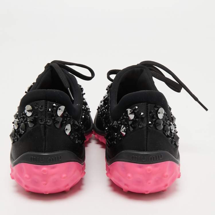 Pre Owned Miu Miu Black Satin Astro Sneakers Size 36