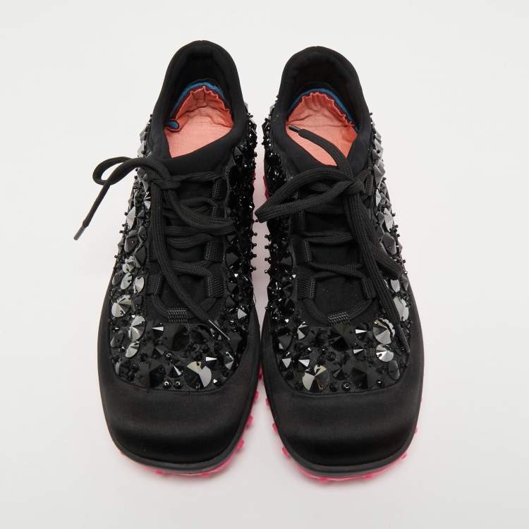 Pre Owned Miu Miu Black Satin Astro Sneakers Size 36