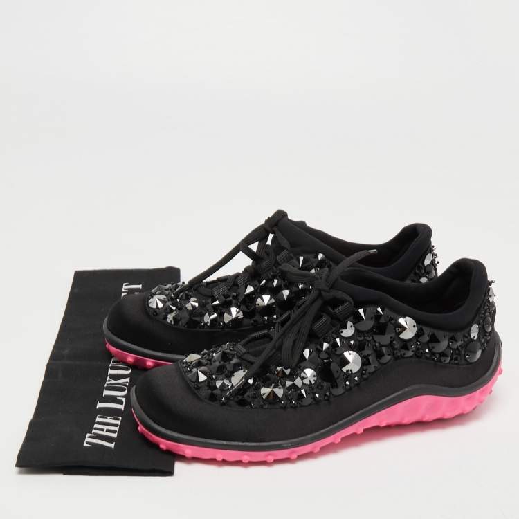 Pre Owned Miu Miu Black Satin Astro Sneakers Size 36