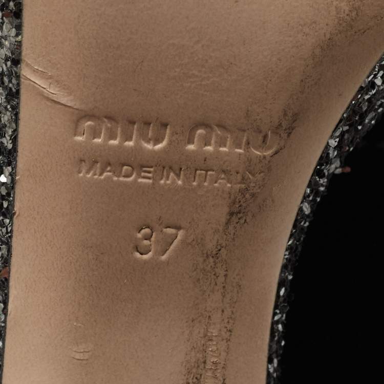 Pre Owned Miu Miu Black Velvet and Glitter Platform Ankle Strap Sandals Size 37