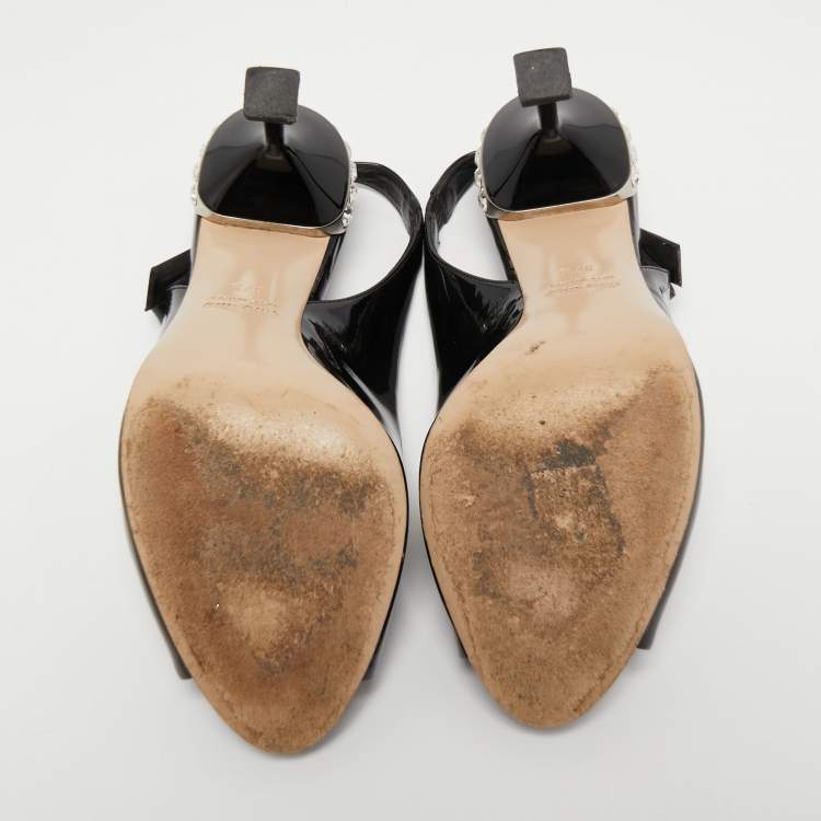 Pre Owned Miu Miu Black Patent Leather Slingback Pumps Size 37.5 