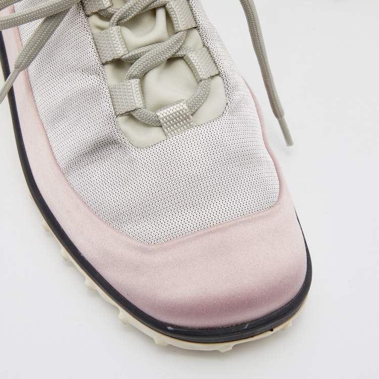 Pre Owned Miu Miu Pink/Grey Satin and Fabric Low Top Sneakers Size 36
